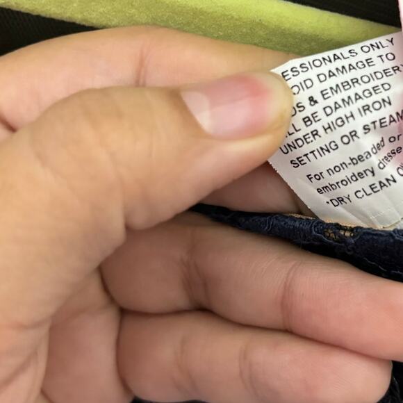 Jovani Blue Striped Lace Mini Sheath Dress Sz 12 - Picture 8 of 14